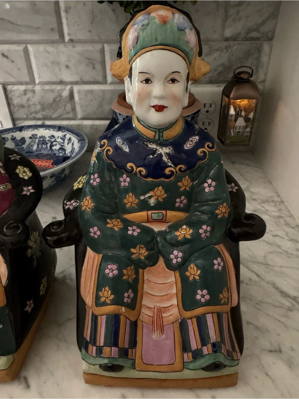 Pair of Chinoiserie Ceramic Statues